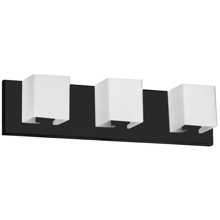Dainolite Verona 3 Light Vanity Light Matte Black White Glass Shade Lamp