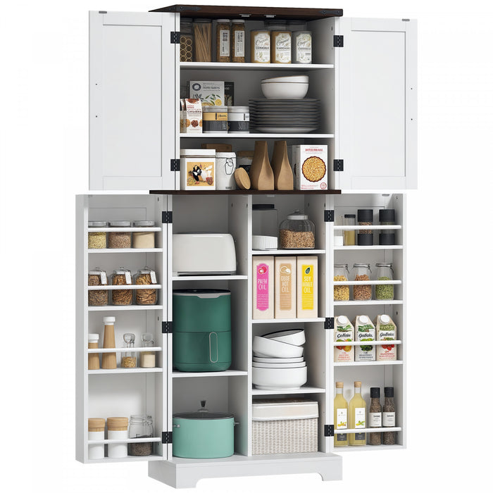 HOMCOM 64\" Kitchen Pantry Storage Cabinet with Adjustable Shelves, White