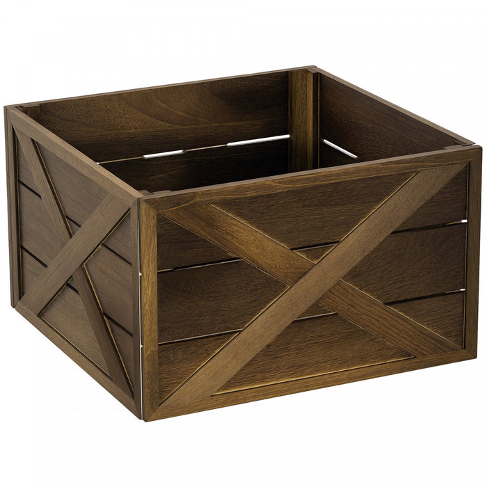 HOMCOM 24\" Wooden Christmas Tree Collar Box Dark Distressed Wood Finish