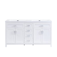 Dune 59 Inch Double Sink Bathroom Vanity with Resin Sinks and 4 Drawers, White 