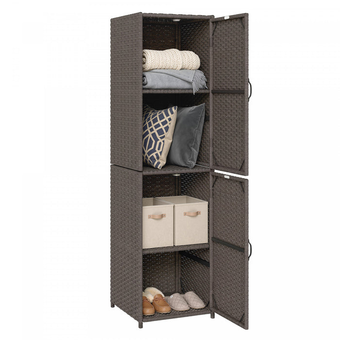 Outsunny Wicker Outdoor Storage Cabinet with Adjustable Shelves, Brown
