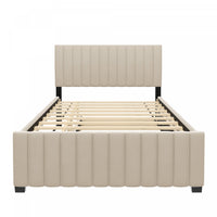 Ethan Space-Saving Velvet Upholstered Platform Bed with Trundle,Full Size,Beige Full Bed