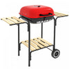 Outsunny Charcoal BBQ Grill Rolling Barbecue Trolley Smoker with Wheels, 2 Side Shelves and a Bottom Shelf Patio Outdoor Garden, Black and Red