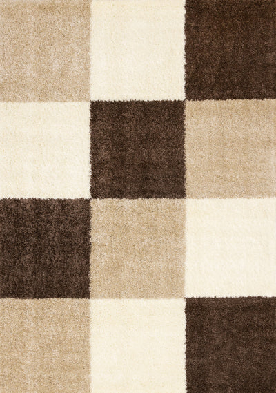 Fairmont Brown Beige White Checkered Rug, 6'7" x 9'6" Indoor Area Rug | Tapis Fairmont a carreaux brun beige blanc, 6'7'' x 9'6''