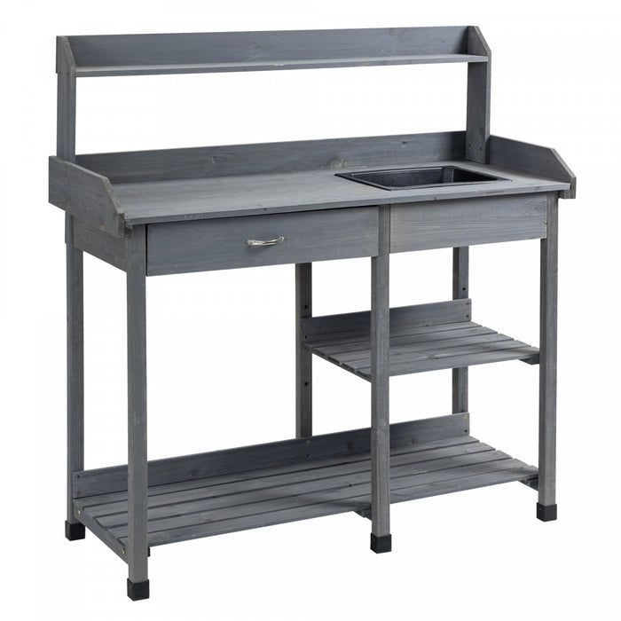 Outsunny Potting Bench Table Garden Work Bench Workstation With Drawer, Removable Sink, Storage Shelves And Hooks For Patio, Courtyards, Balcony