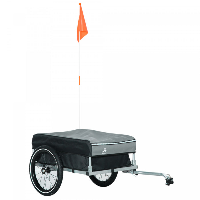 Aosom Outdoor Bike Trailer With Triple Safety, Foldable Bicycle Cargo Trailer, Luggage Wagon With Wheels, Removable Cover And Hitch, Black And Grey