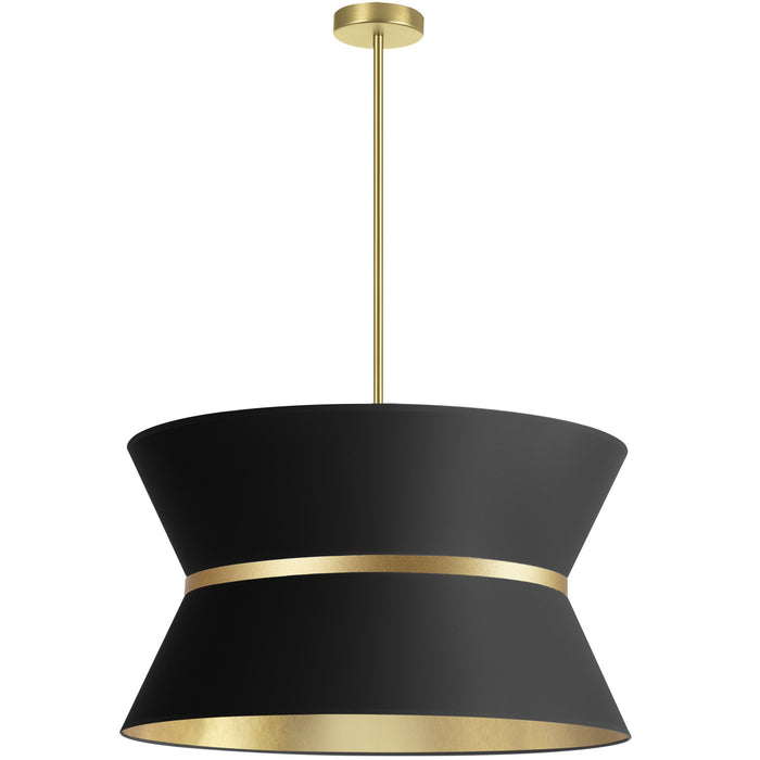 Dainolite Caterine 4 Light Pendant 24\" Dia Aged Brass Finish Gold Ring/Black Shade Lamp