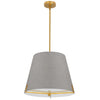 Dainolite Preston 4 Light Pendant 19" Dia Aged Brass Grey Fabric Shade Lamp|Luminaire suspendu Preston de Dainolite de 19 po de diamètre avec abat-jour en tissu gris, fini laiton vieilli et 4 ampoules