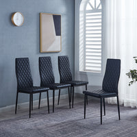 Ava Modern Diamond Grid Pattern Dining Chair Set (4-Pack) with Fireproof Leather and Metal Frame,Black  