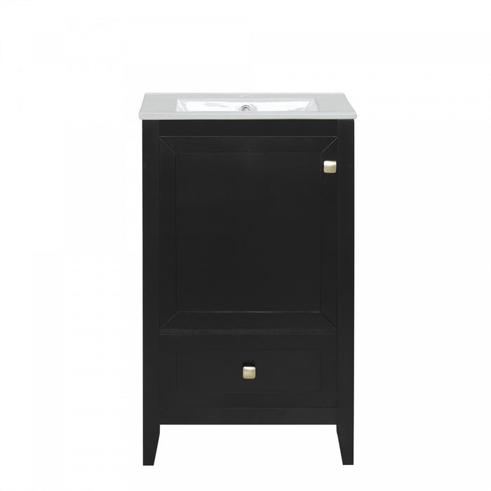 Puret 20 Inch Single Sink Bathroom Vanity with Door Shelf and Pull-Out Drawer, Black