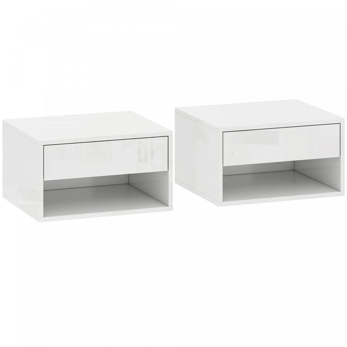 HOMCOM Floating Bedside Tables Set of 2, Wall-Mounted Nightstand White
