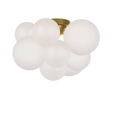 Dainolite Miles 3 Light Flush Mount Aged Brass Frosted White Glass Lamp|Plafonnier affleuré Miles de Dainolite en verre blanc givré, avec fini laiton vieilli et 3 ampoules