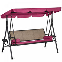 Outsunny 3-Seat Porch Swing with Canopy Outdoor Swing Chair w/ Rattan Seat
