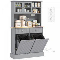 HOMCOM Kitchen Pantry Cabinet, Storage Cabinet w/ Charging Station, Grey