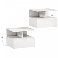 HOMCOM Floating Nightstand Set of 2, Bedside Table with with Power Outlets