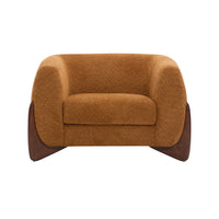 Tuxor Modern Upholstered Boucle Arm Chair with Tuxedo Design, Caramel, Walnut 