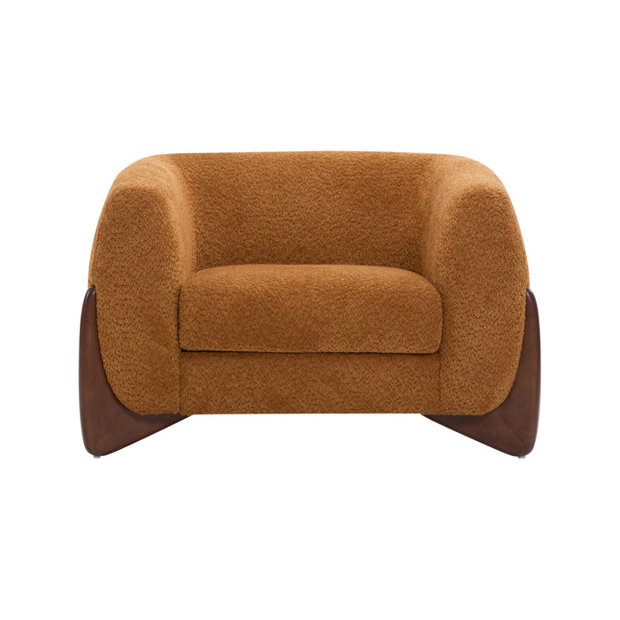 Tuxor Modern Upholstered Boucle Arm Chair with Tuxedo Design, Caramel, Walnut