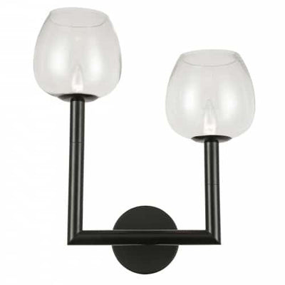 Dainolite Nora 2 Light Wall Sconce Left Matte Black Clear Glass Lamp|Applique murale Nora de Dainolite à éclairage vers la gauche, en verre transparent, avec fini noir mat et 2 ampoules