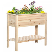 Outsunny Wooden Raised Garden Bed Standing Elevated Planter Box With Storage Shelf For Flowers, Vege
