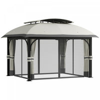 Outsunny 11' x 13' Double Roof Gazebo With Netting & Curtains, Light Grey