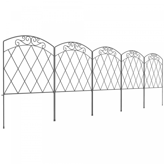 Outsunny 10' Garden Fence, Metal Border Flower, Pack of 5, Black