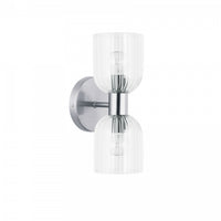 Dainolite Vienna 2 Light Incandescent Wall Sconce Polished Chrome Clear Ribbed Glass Lamp