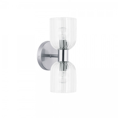 Dainolite Vienna 2 Light Incandescent Wall Sconce Polished Chrome Clear Ribbed Glass Lamp|Applique murale Vienna de Dainolite en verre côtelé transparent, fini chromé poli et 2 ampoules incandescentes