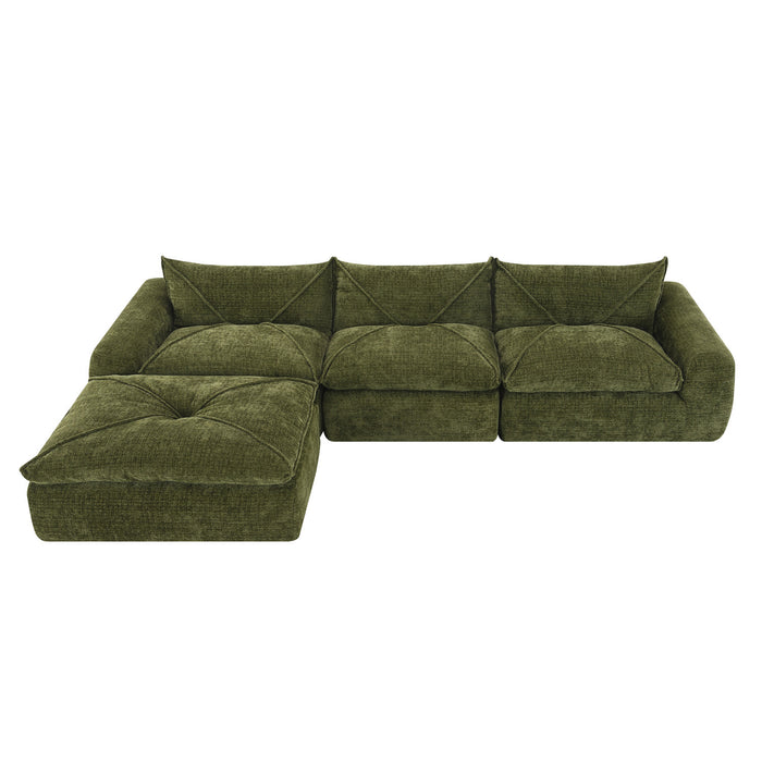 Cloud 116 Inch Modular Sectional Sofa with Ottoman and Legless Design, Green