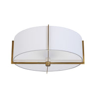 Dainolite Preston 3 Light Semi-flush Mount Aged Brass White Shade Lamp