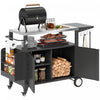 Outsunny Outdoor Grill Cart with Foldable Side Table, 37.8\" x 18.1\" Pizza Oven Stand with Stainless Steel Tabletop, Storage & Towel Rack, Hooks, Movable Food Prep Table on Wheels
