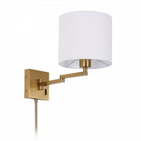 Dainolite Dainolite Swing Arm Wall Sconce Aged Brass White Drum Shade Lamp