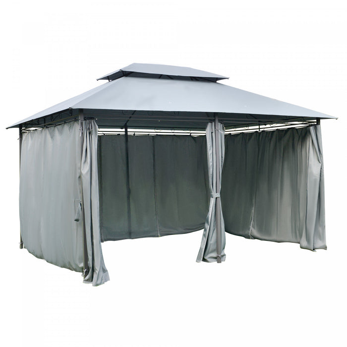 Outsunny 13'l X 10'w X 8.7'h Patio Gazebo Outdoor 2-tiers Garden Canopy Yard Sunshade Shelter With Curtains Grey