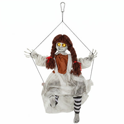 HOMCOM Halloween Animated Hanging Creepy Girl on Swing Decoration