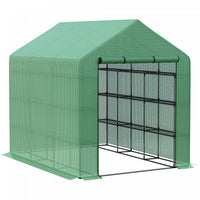 Outsunny 8' X 6' X 7' Portable Walk-in Greenhouse Hot House With 18 Shelves, Water/uv Resistant Weat