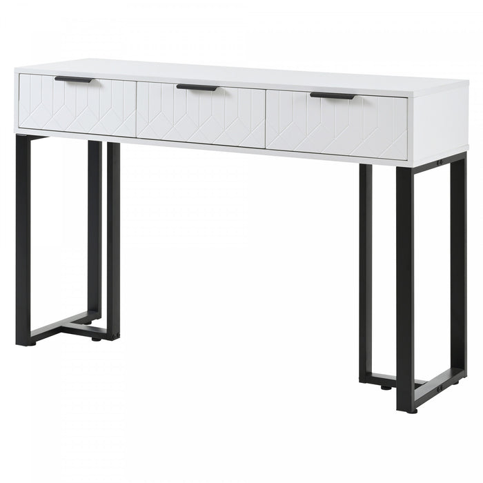 Horizon Modern Console Table with Geometric Drawers and Gold Frame, White/Black