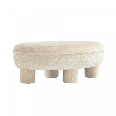 Tribeca Mid-Century Modern Chenille Accent Ottoman in Cream | Tabouret d’appoint Tribeca style mid-century moderne en chenille creme