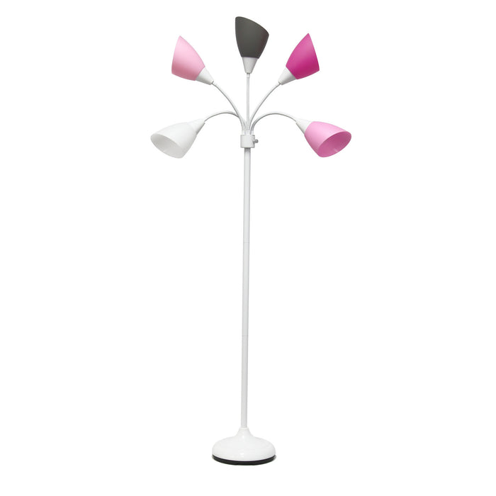 Skye 5 Light Adjustable Gooseneck Floor Lamp, White, Pink, & Smokey Gray, 67\"H