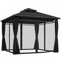 Outsunny 9' x 10' Double Roof Hardtop Gazebo with Nettings Curtains Black