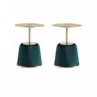 Anderson Modern Metal Top Upholstered End Table in Green - Set of 2