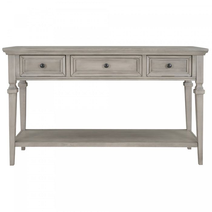 Sabina Solid Wood Console Table With 3 Drawers And Shelf - Grey Wash