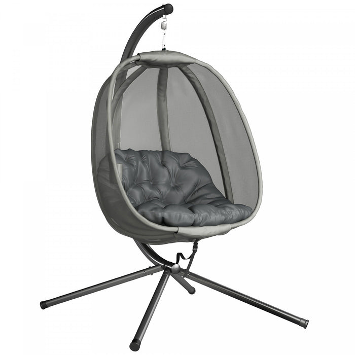 Outsunny Hanging Egg Chair with Stand and Folding Basket, Grey