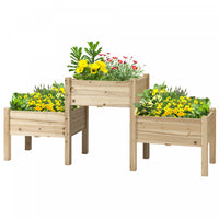 Outsunny 3-tier Raised Garden Bed, Elevated Planter Boxes, Freestanding Wooden Plant Stand For Veget