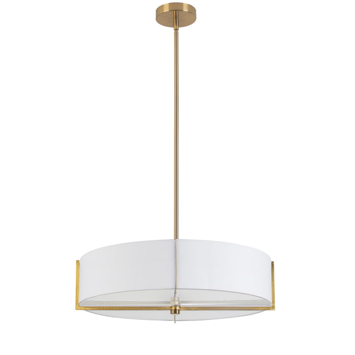 Dainolite Preston 4 Light Pendant 21\" Dia Aged Brass White Shade Lamp