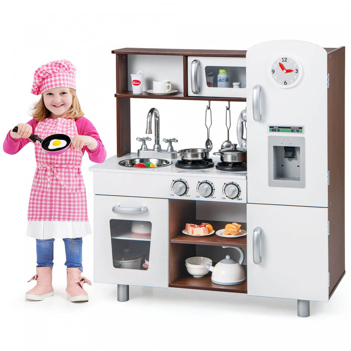 Costway Kids Kitchen Playset Pretend Play Kitchen Toy With Realistic Sounds & Lights