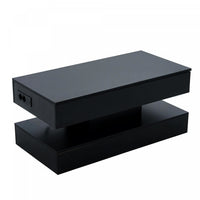 Flexi 39.9 Inch Hydraulic Lift-Top Coffee Table with LED Lighting and Hidden Storage, Black