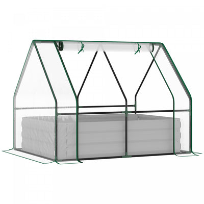 Outsunny Greenhouse With Raised Garden Bed, Steel Outdoor Planter Box, Roll Up Door, Dual Use For Fl|Outsunny Lit De Jardin Sureleve Galvanise De 4' X 3' Avec Mini Housse De Serre En Plastique, Jardini
