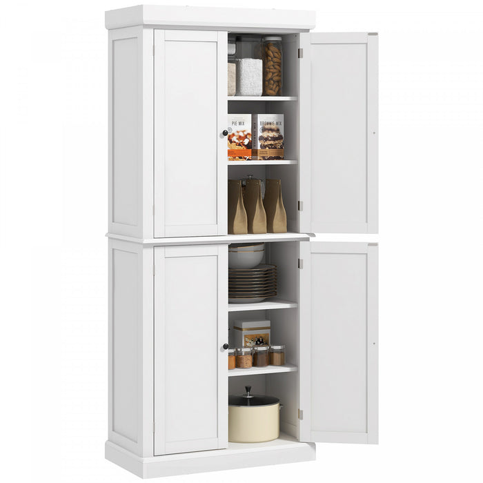 HOMCOM Freestanding 4 Door Kitchen Pantry Cabinet with Shelves White