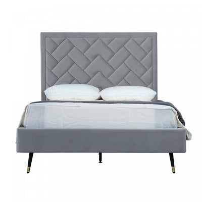 Crosby Modern Upholstered Velvet Full Bed in Gray | Lit double moderne Crosby en velours gris capitonne