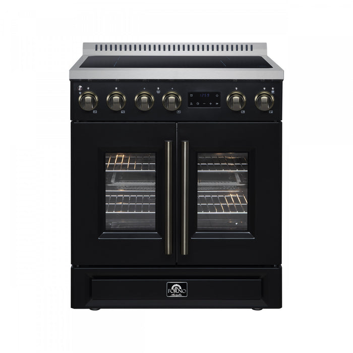 Forno Torino French Door 30 Inch Black Induction Range, 4.32 cu.ft. - FFSIN0950-30BLK Electric Range