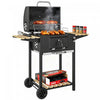 Outsunny Outdoor Charcoal BBQ Grill, Portable Barbecue Grill with Adjustable Charcoal Pan, Spacious Cooking Area, 3 Shelves, Thermometer, Wheels for Patio Backyard Party
